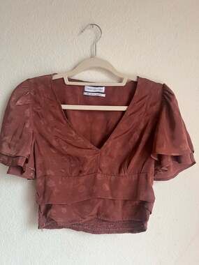 Urban Outfitters Webster Jacquard Flutter Sleeve Crop Top